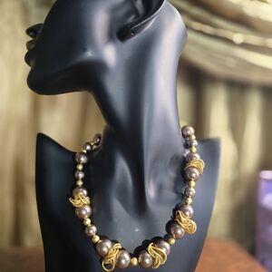 Elegant Gold and Brown Beaded Necklace
